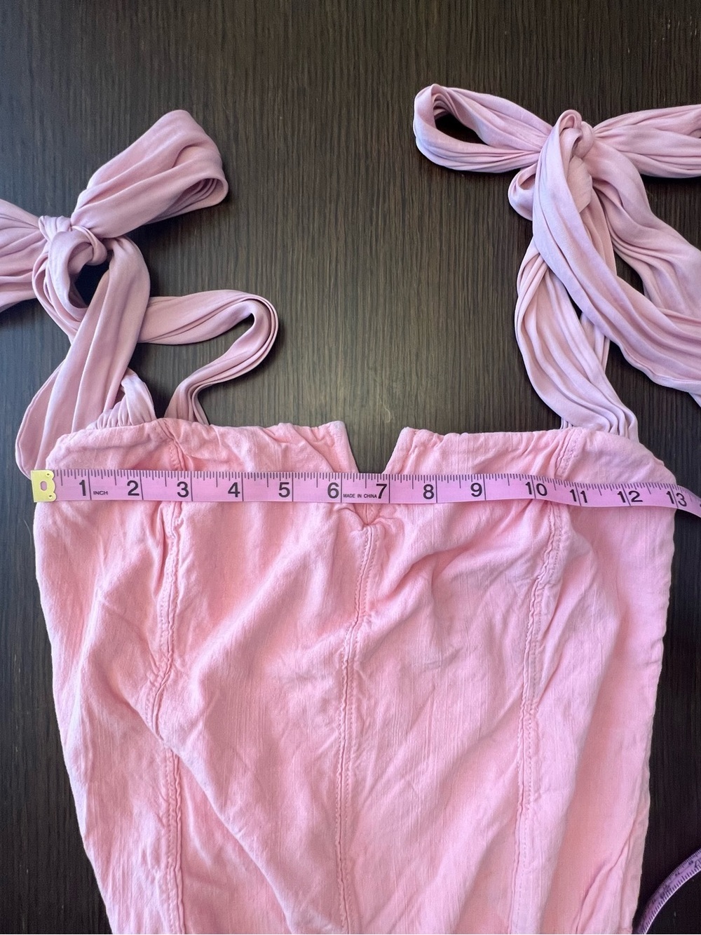 Free People XS Lola Bodysuit Pink Bow Tie Shoulder Notch Neck - Picture 9 of 10